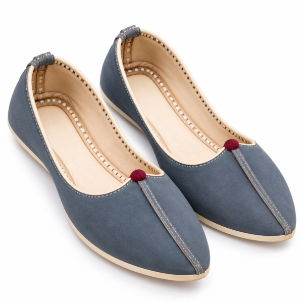 MyMarwar Rajasthani Leather Mojadi - Steel Blue