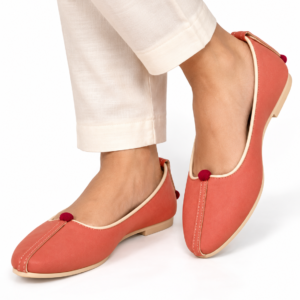 MyMarwar Rajasthani Leather Mojadi - Coral Peach