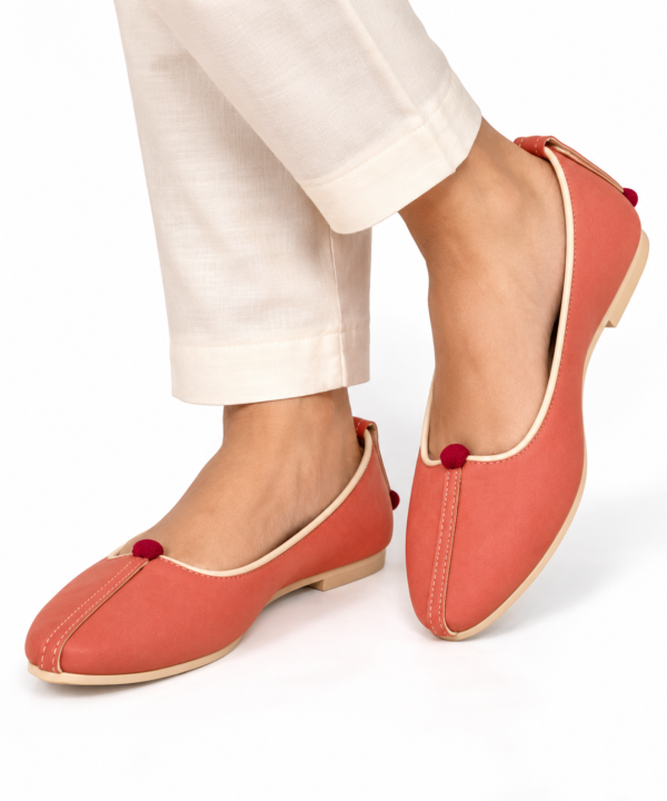 MyMarwar Rajasthani Leather Mojadi - Coral Peach