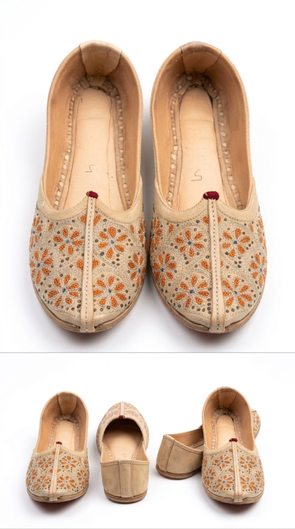 Handcrafted Beige Embroidered Mojari